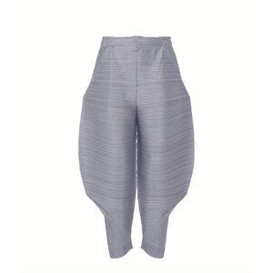 PLEATS PLEASE ISSEY MIYAKE Grey Pleated Thicker Bounce Chicken Leg Pants, Size 5